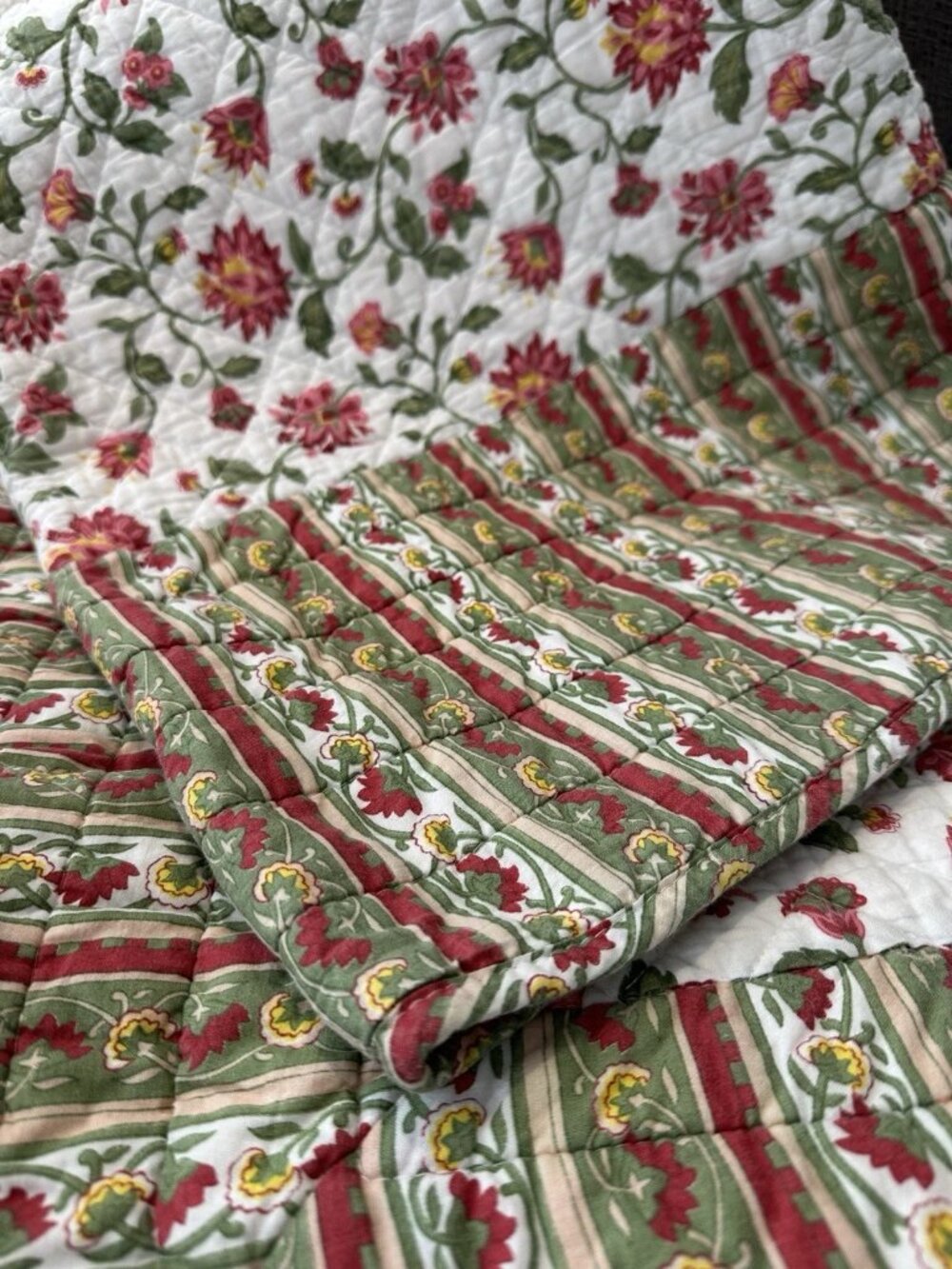 🌸 Vintage Handmade Floral Quilt 60x49 Cottage Garden Reversible Throw Blanket